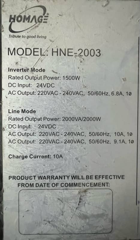 Homage UPS INVERTER MODE 1500w, Line mode 2000w 2