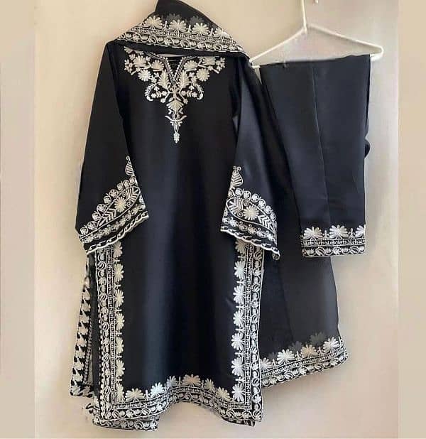 black embroidered organza suit 3 pcs women stitches ensemble 0