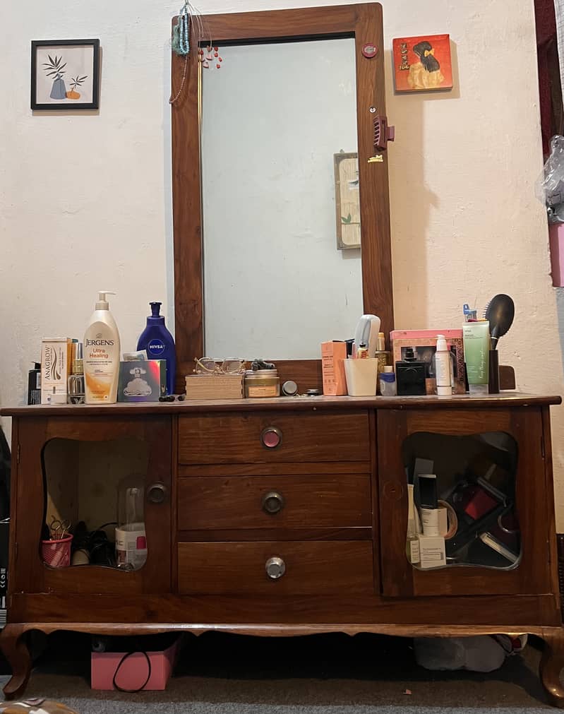 Wood Dressing Table with Stool 0