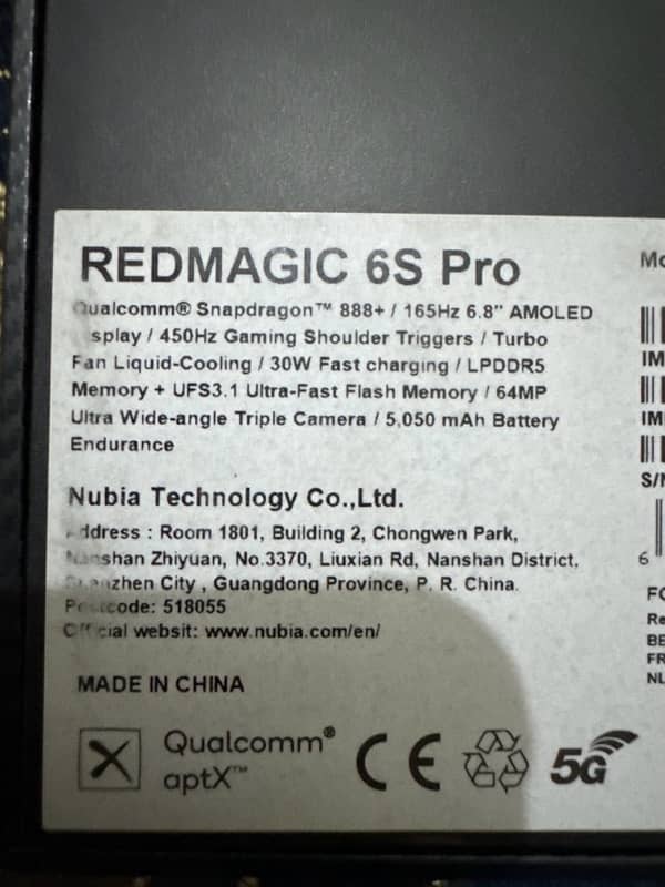 Nubia redmagic 6s pro 16 / 256 gb pta approved dual sim 8