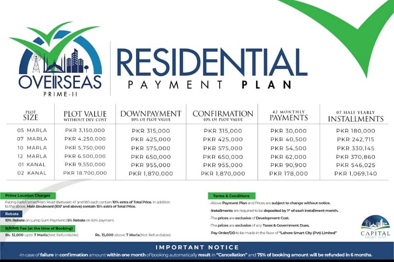 1 Kanal Plot In Overseas Prime 2, Down Payment 10% 0