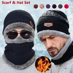 2 Piece Winter Wool Cap + Neck Warmer