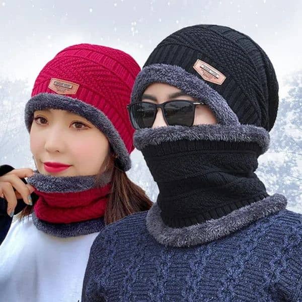 2 Piece Winter Wool Cap + Neck Warmer 7