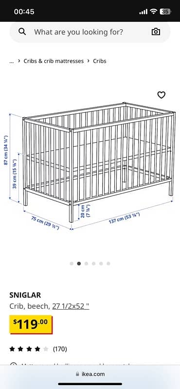 Ikea wooden crib for baby 1