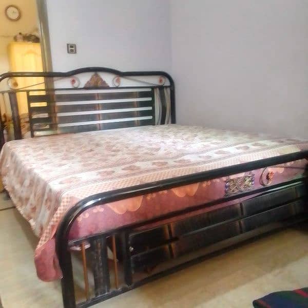 king size iron bed, double bed,  mattress. 0