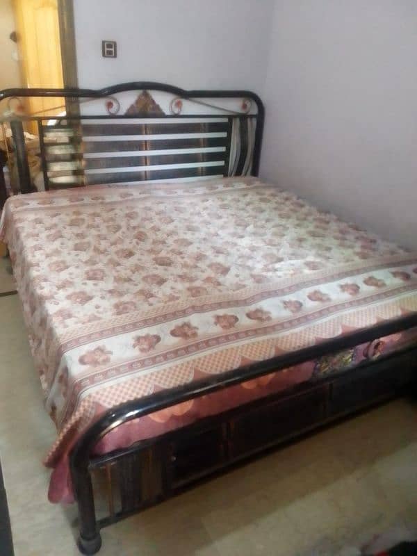 king size iron bed, double bed,  mattress. 1