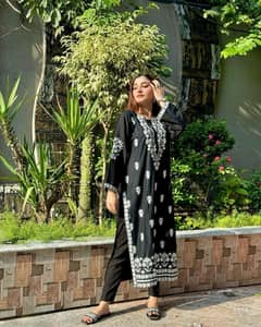 Elegant Black Linen Chikankari Embroidered Shirt for Women