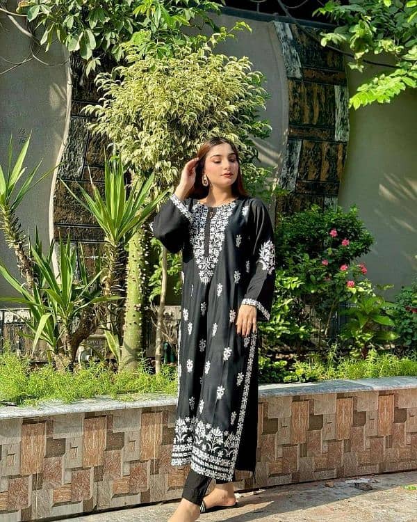 Elegant Black Linen Chikankari Embroidered Shirt for Women 1