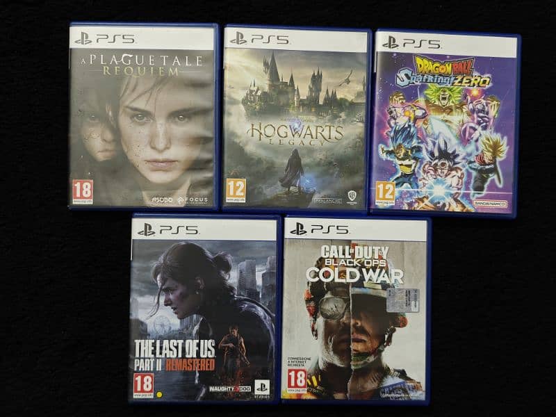 PS5 DBZ Sparking zero, Last of us 2,Black ops, Hogwarts, Plague Tale 0