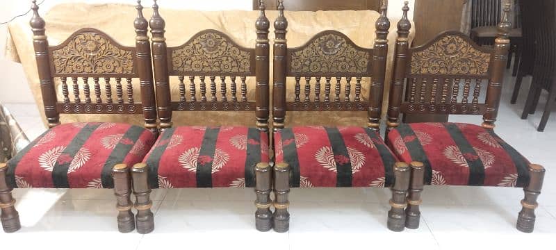 Elegant Wooden Carved Sofa Set with Red Velvet seats 1