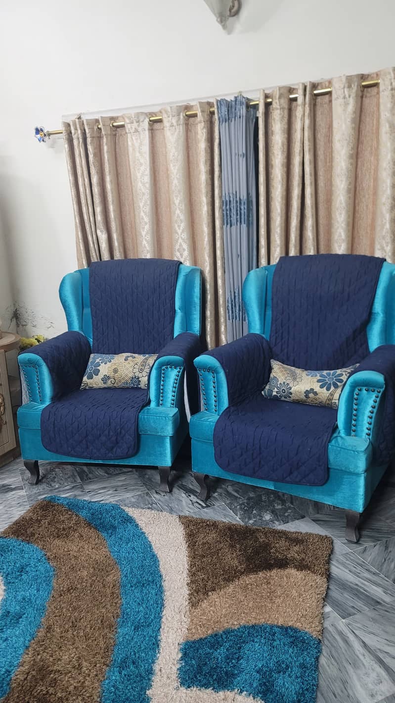 Seven seater sofas with curtains and carpet 9