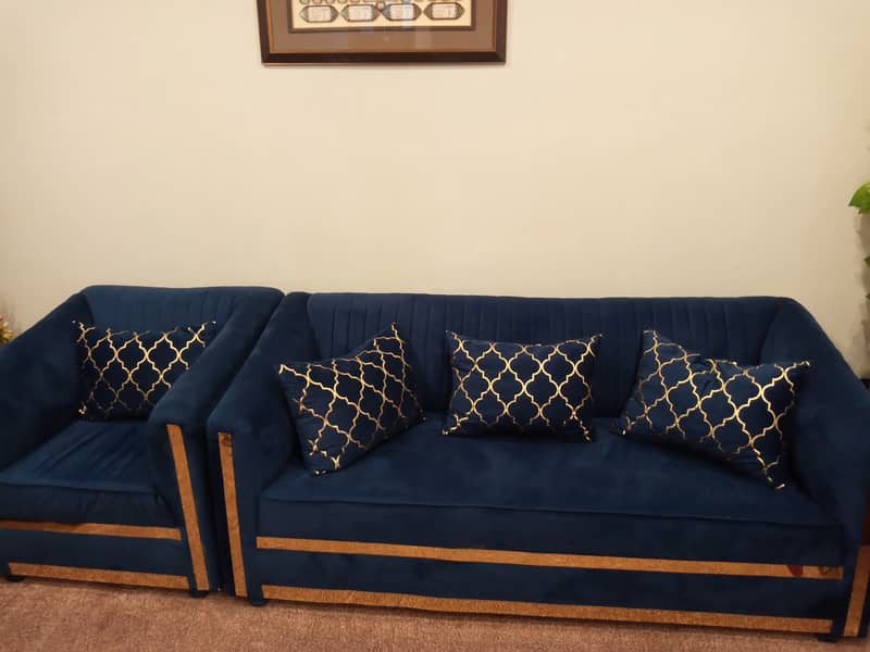 6 Seater Royal blue Poshish Sofa set 4