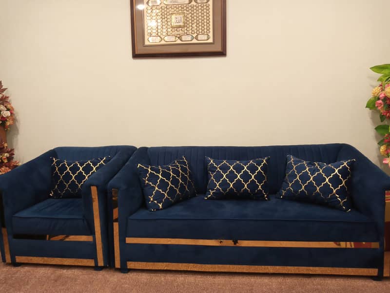 6 Seater Royal blue Poshish Sofa set 5