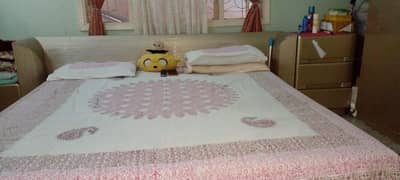 Bed set with spring metress plus foam metress with 2 side tables