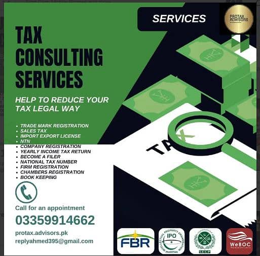 SALES TAX, Income Tax Returns, NTN, GST, Company Registration,Tax, 1