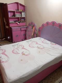 Kids bed with mattress, Mirror & Rack for kids room.