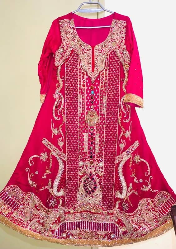 Shocking Pink Bridal Maxi with trouser and dupatta 2