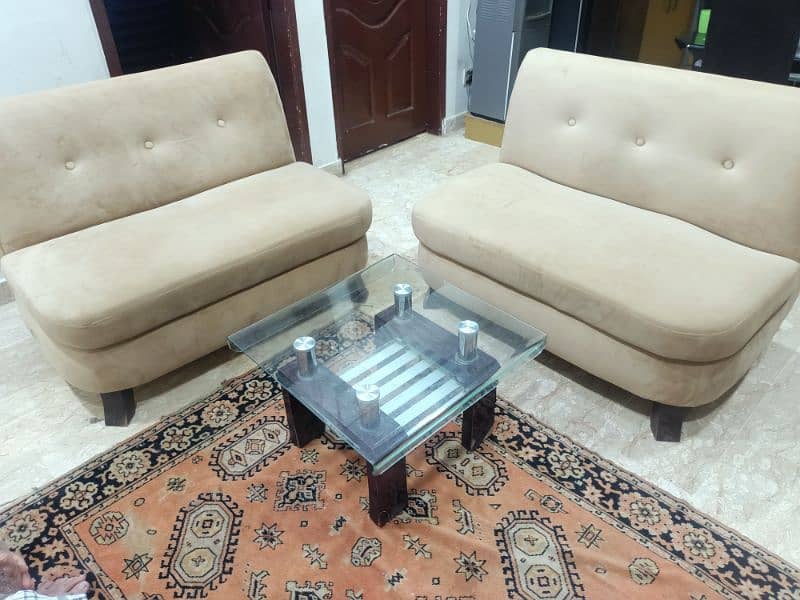 Luxurious Beige Sofa Set with Glass Table 0