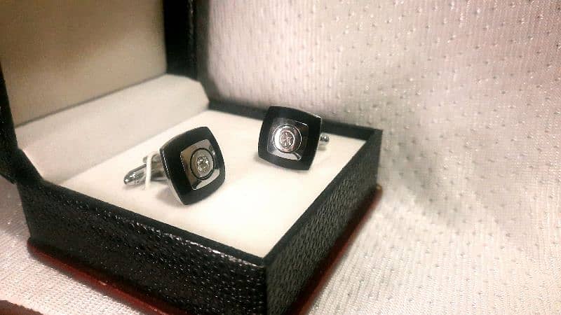 Silver Cufflinks with Black Accents 2