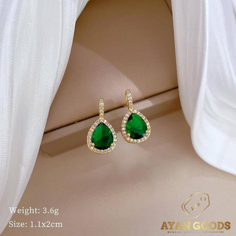 Stunning Green Gemstone Teardrop Pendant Set - 3 Pcs Gold Plated Eleg 1