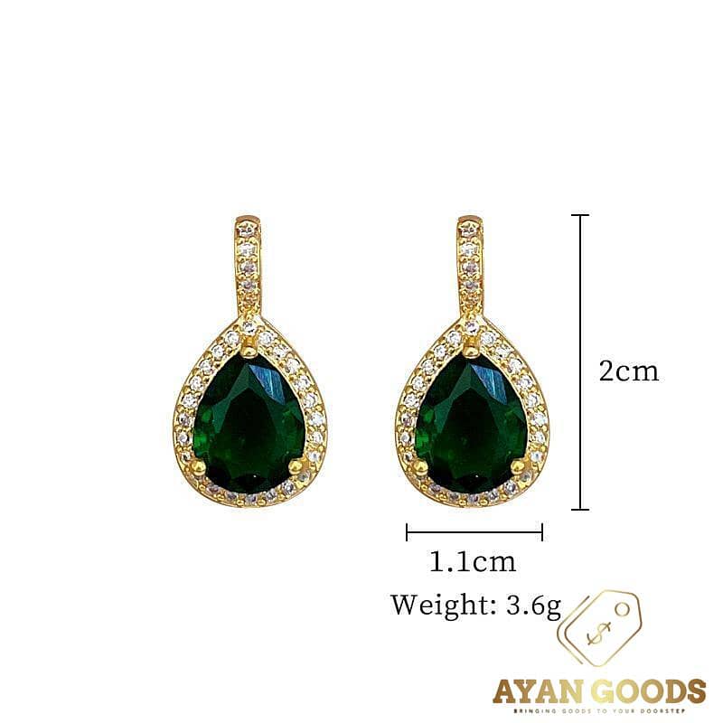 Stunning Green Gemstone Teardrop Pendant Set - 3 Pcs Gold Plated Eleg 2