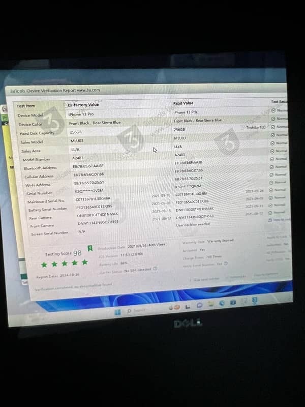 iPhone 13 Pro jv 256gb all okay battery health 87 3utools report bhi h 11