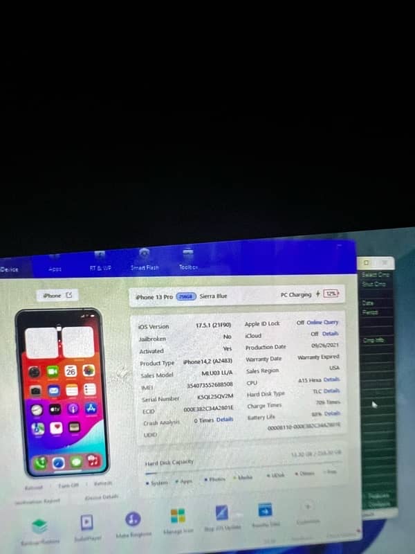 iPhone 13 Pro jv 256gb all okay battery health 87 3utools report bhi h 12