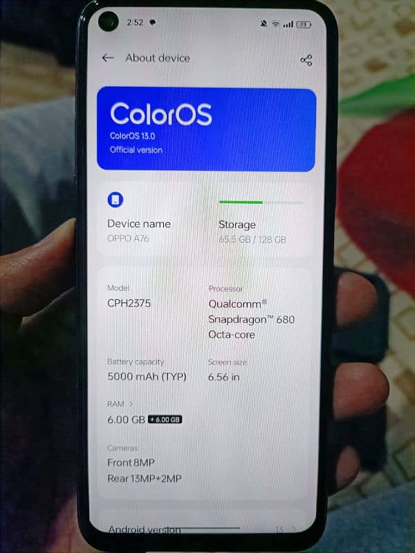 OPPO A76 6+128GB black color double sim PTA Approve 3