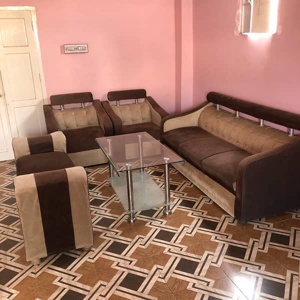 used 7 seater sofa set with glass table 1