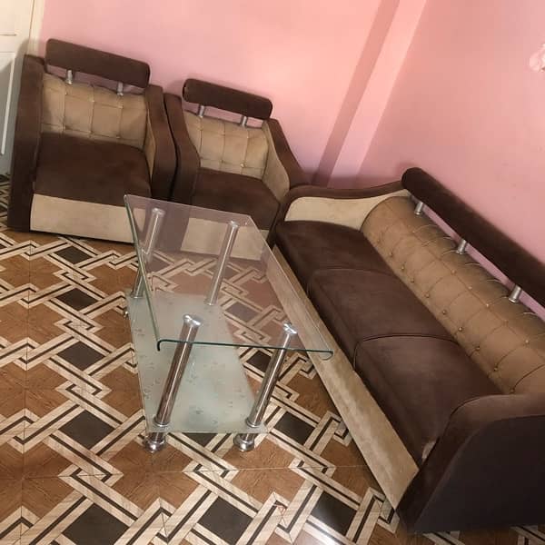 used 7 seater sofa set with glass table 5