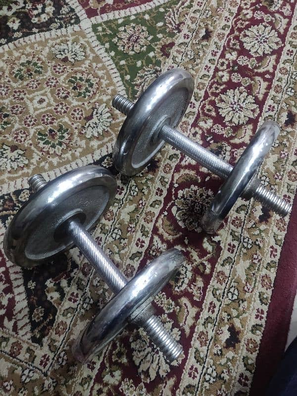 steel dumbbells and barbell ( de-attachable) 1