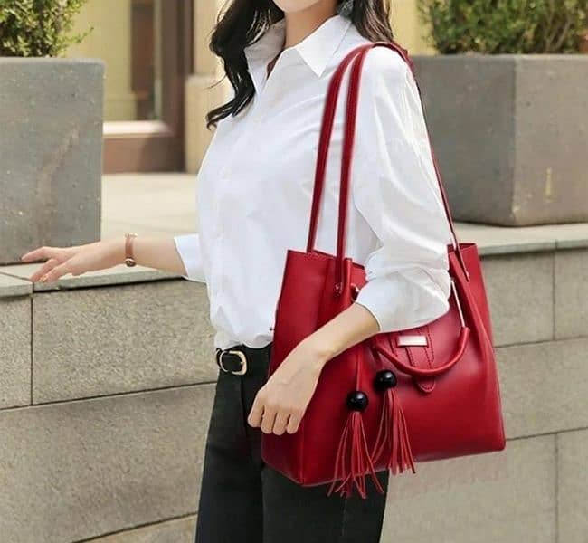 chic women,s leather hand bag set -3 pcs in maroon color 1