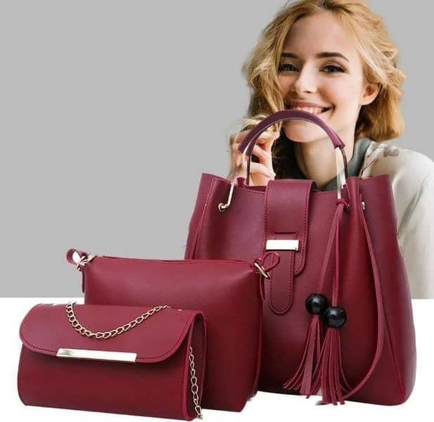 chic women,s leather hand bag set -3 pcs in maroon color 2