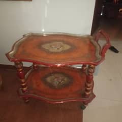 Antique Imported Wooden Trolley with Gold Accents