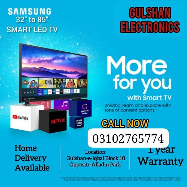 32" To 75 Inch Smart Led TV Samsung one Year Warranty 4k Resolution 1