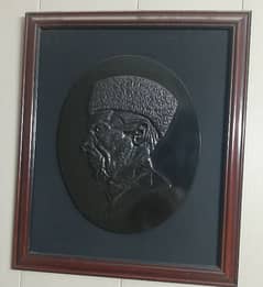 die casting portrait of Quaid e Azam with wooden frame