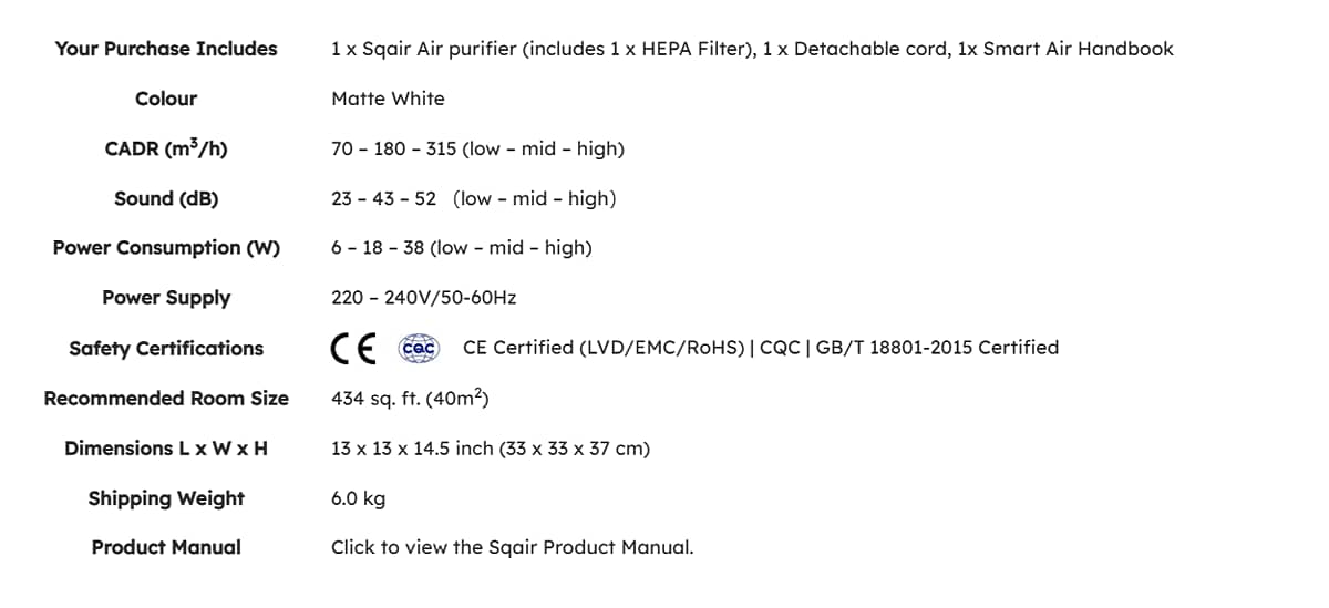 Sqair Air Purifier - with 99.97% H13 HEPA: Effective Air Purifier 9