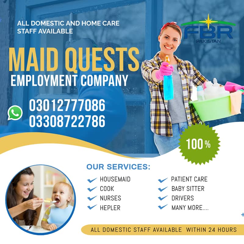 House maids , Driver, Baby Sitter, Chef , Cook , patient care , Nurse 0