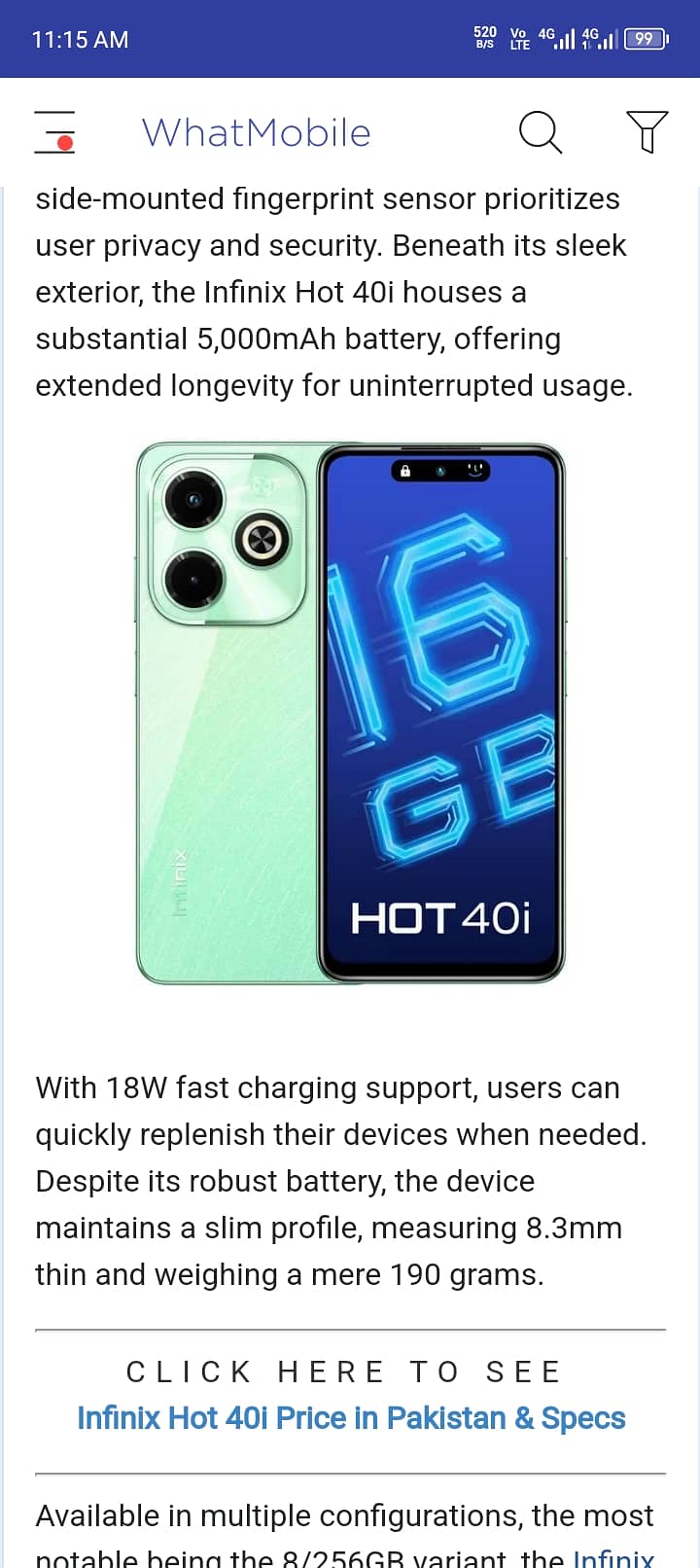 Infinix Hot 40 i - 8+8/256 gb 1