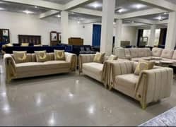 Sofa set / 6 Seater Sofa / Dark Blue Sofa / Pure Wood Sofa /Furniture