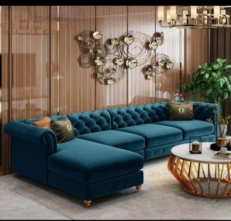 Sofa set / 6 Seater Sofa / Dark Blue Sofa / Pure Wood Sofa /Furniture 12