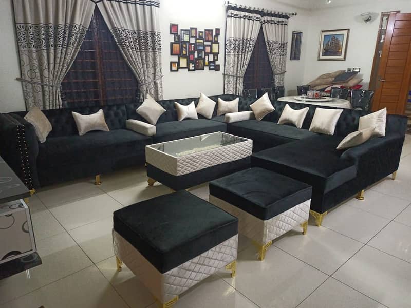 Sofa set / 6 Seater Sofa / Dark Blue Sofa / Pure Wood Sofa /Furniture 13