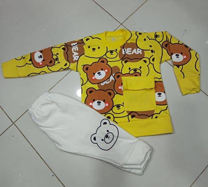 2 Pcs Printed Fleece Track Suit Set For Kids 1