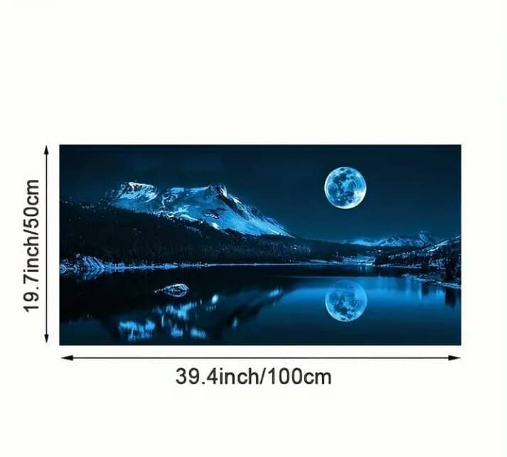 Blue Mountainous Night Landscape Canvas Print, Moon Reflection on Lake 2