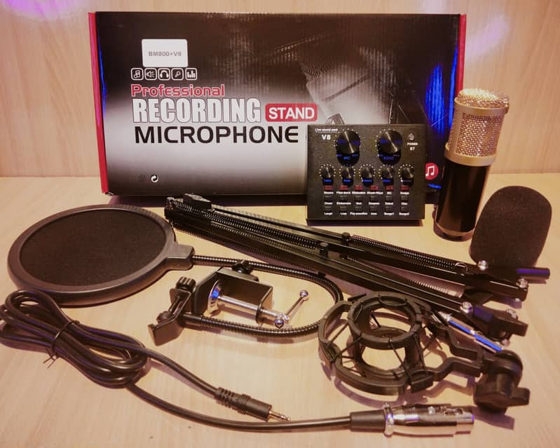 New BM 800 V8 Mic with stand vlogging kit led light lavalier mic 1