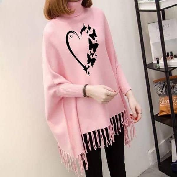 women's fleece heart printed poncho cape shawl 2