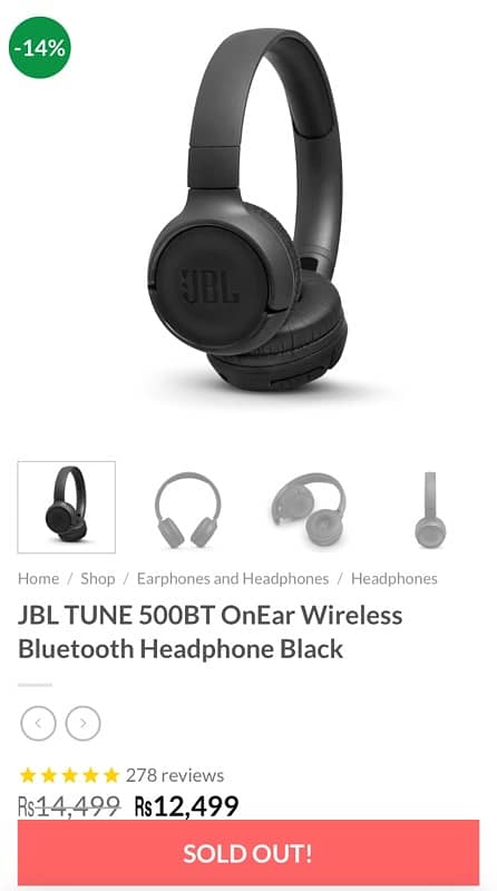 JBL TUNE 500BT OnEar Wireless Bluetooth Headphone Original 1