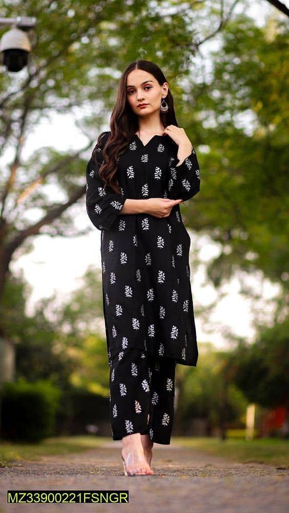 2 Pcs Women's Stitched Linen Printed Suit 2