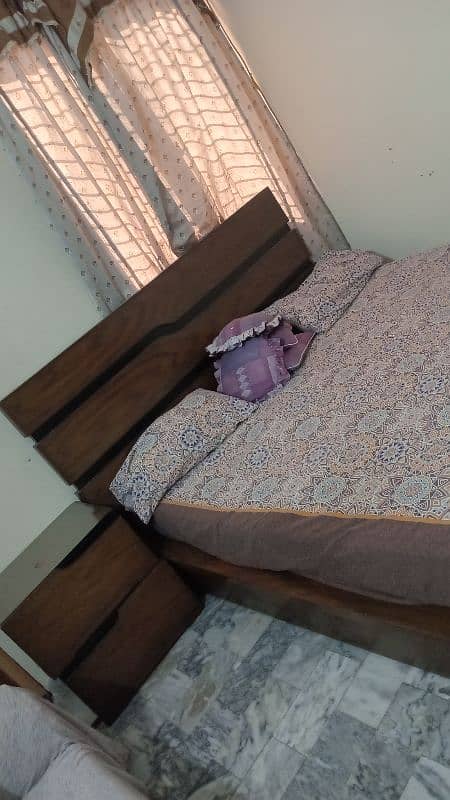 King size Bed for sale with 2 side tables and mattress 1