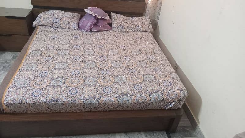 King size Bed for sale with 2 side tables and mattress 4